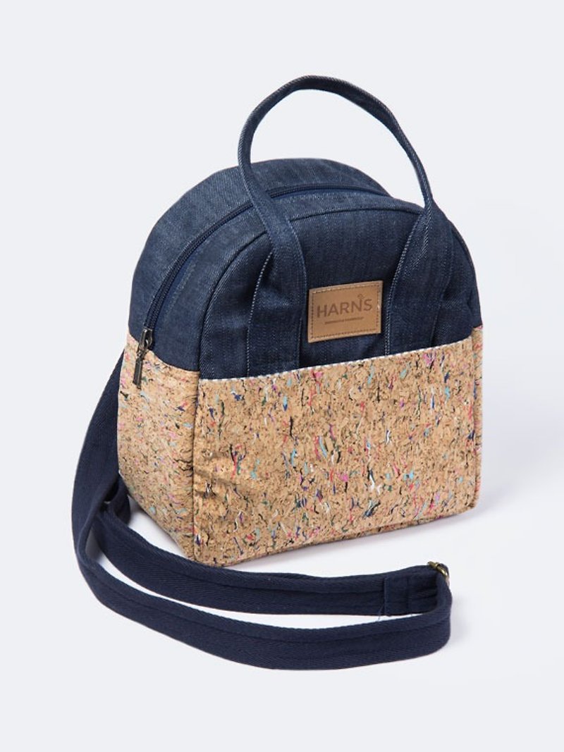 HARNS: Girls Backpack Small Backpack Handbag Flower (Bark) - กระเป๋าแมสเซนเจอร์ - ผ้าฝ้าย/ผ้าลินิน สีน้ำเงิน
