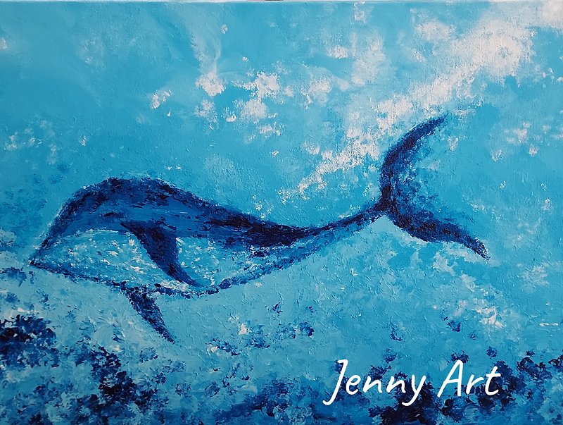 鯨魚 無框畫 抽象畫 畫作 掛畫 居家擺設 居家生活 - 掛牆畫/海報 - 其他材質 藍色
