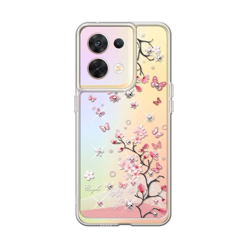 apbs OPPO Reno 8/10 Pro Shockproof Double Material Crystal Color Diamond Phone Case-Japan Sakura - Phone Cases - Other Materials Multicolor