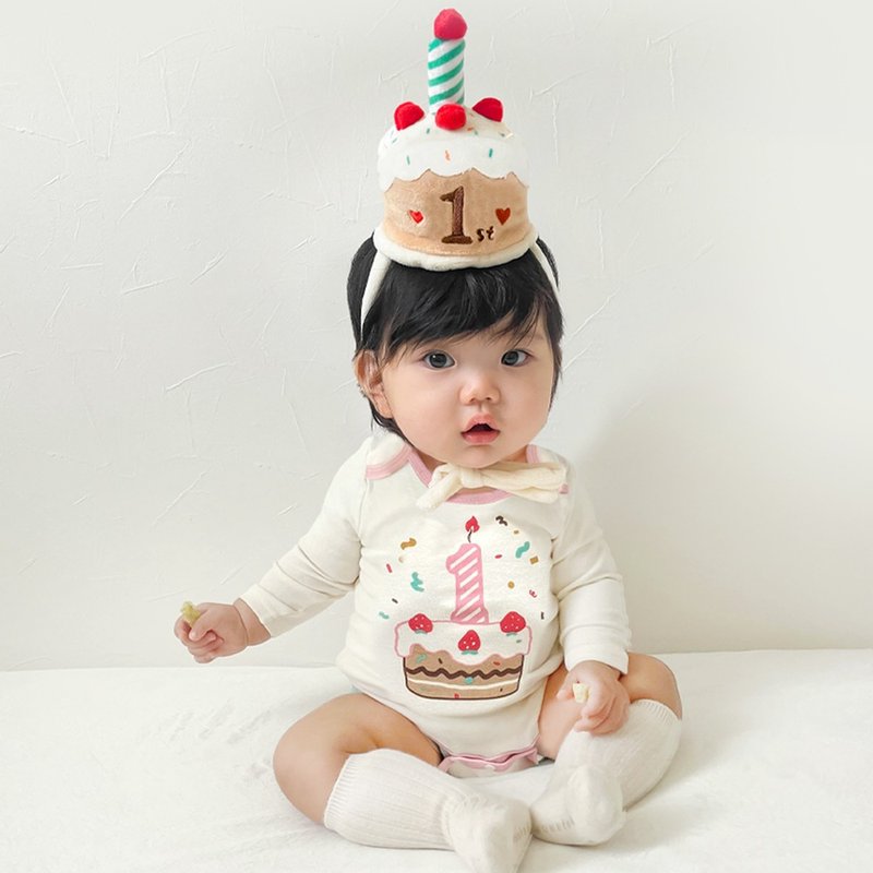 1st Birthday Bodysuit + Cake Hat - ชุดทั้งตัว - ผ้าฝ้าย/ผ้าลินิน 