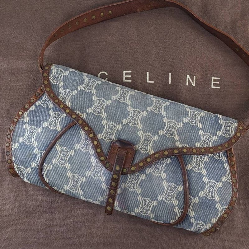 【LA LUNE】Second-hand Celine denim presbyopic leather armpit small bag side shoulder shoulder bag - กระเป๋าแมสเซนเจอร์ - หนังแท้ สีน้ำเงิน