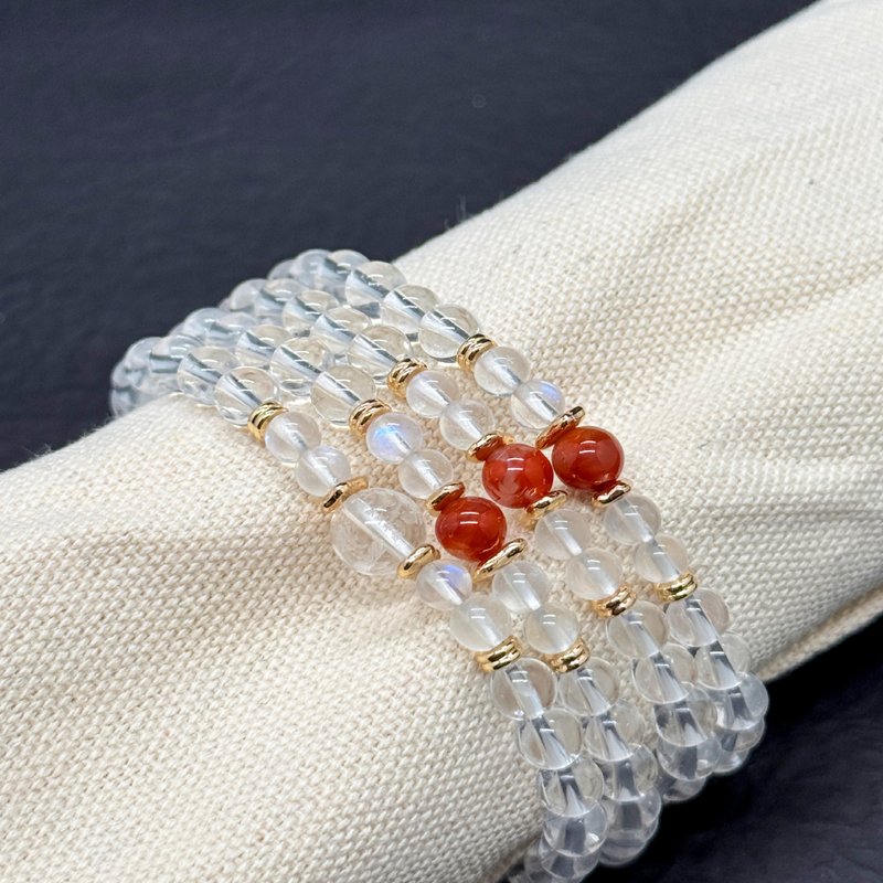 Zen | 108 Rosary Beads White Crystal South Red Agate Moon Stone Mahasthamaprapta Bodhisattva Heart - Bracelets - Crystal 