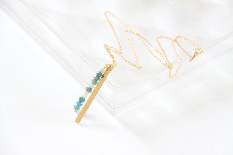 Apatite necklace / Apatite Gemstone 14K GF long bar pendant - สร้อยคอ - เครื่องเพชรพลอย สีน้ำเงิน
