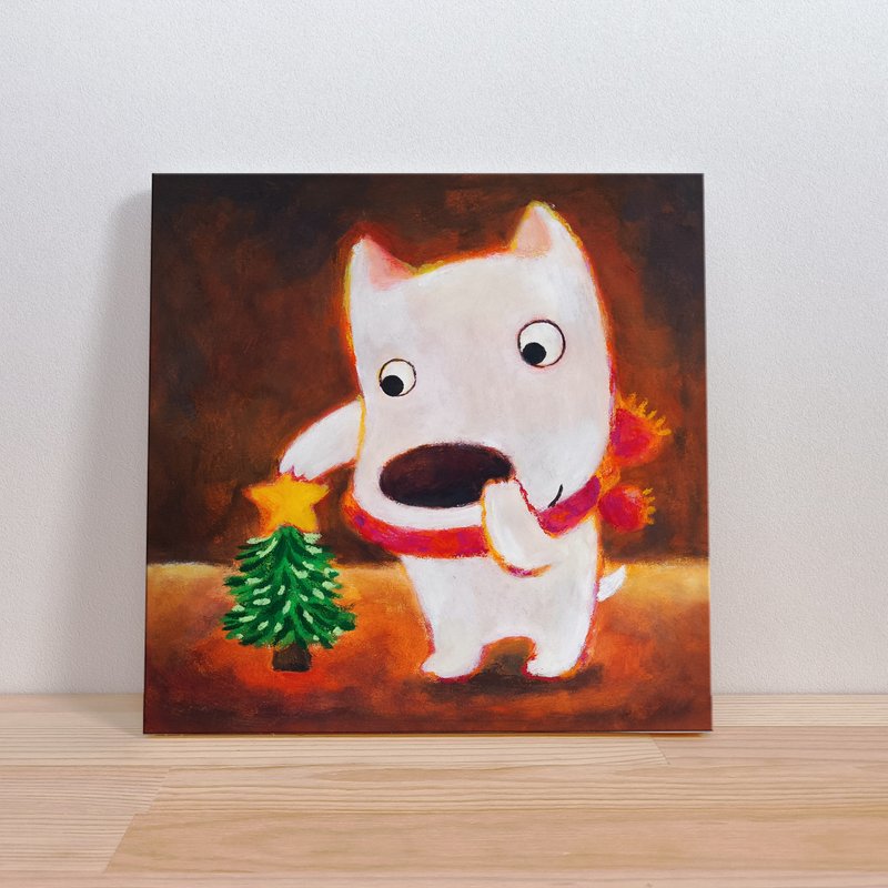 A White Dog Deco Xmas Tree - Kids Animal Illustration - Unframed Art/Wall Art - Posters - Cotton & Hemp Red