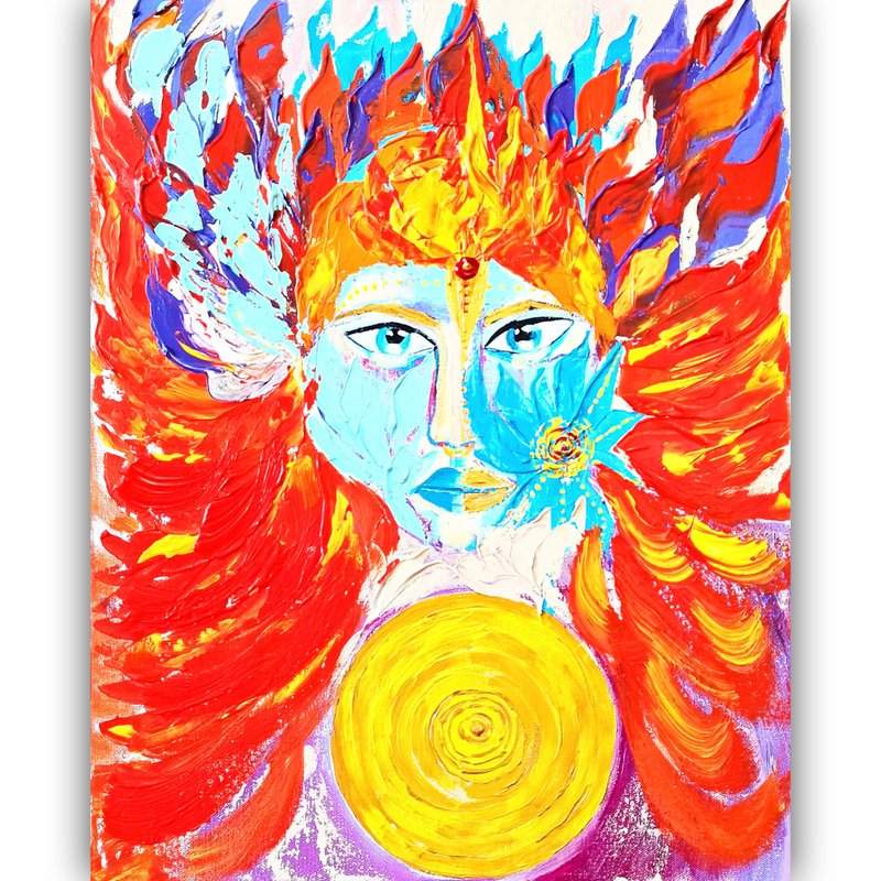 God Painting Whimsical Original  Abstract Painting Lord Wall Art Small Artwork - Posters - Acrylic Multicolor