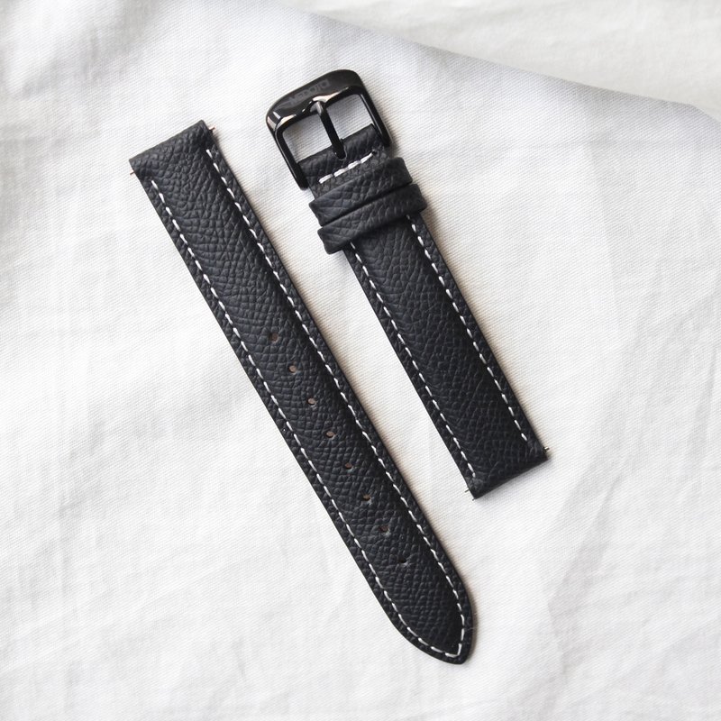 Quickly release white leather strap / 16mm - Watchbands - Genuine Leather Black