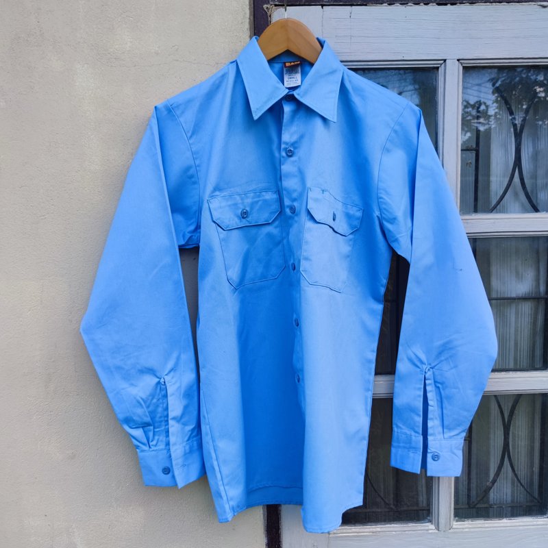 Vintage Big Ben By Wrangler Workwear Long Sleeve Shirt Deadstock - Men's Shirts - Cotton & Hemp Blue