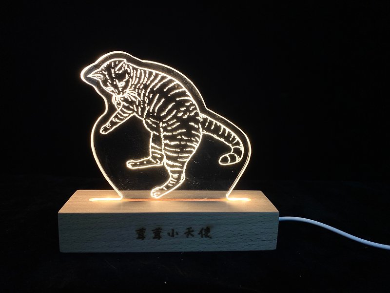 精緻動物小夜燈—客製化寵物夜燈 似顏繪 壓克力 可雷雕文字 木頭 - 燈具/燈飾 - 壓克力 金色