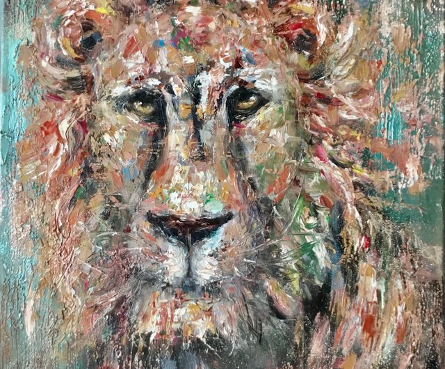 キャンバス油絵　専用　カラフルなたてがみの かわいいライオン キャンバス油絵 専用 カラフルなたてがみの かわいいライオン