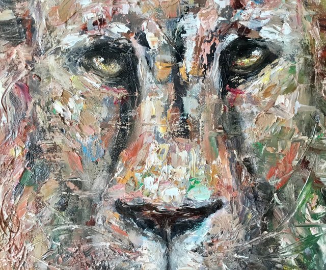 キャンバス油絵 専用 カラフルなたてがみの かわいいライオン 油絵