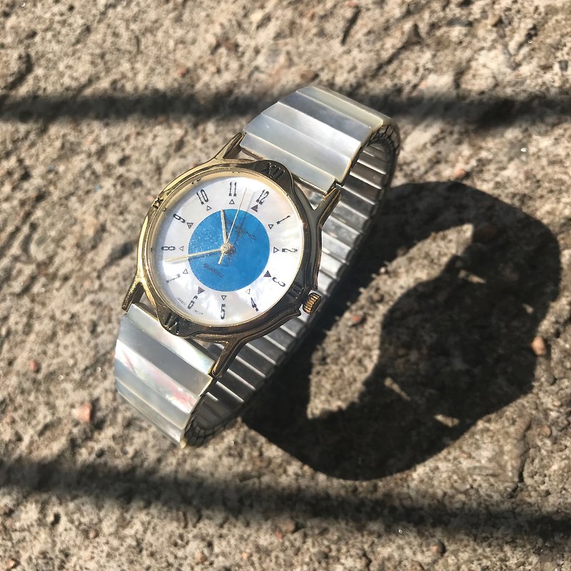 [Lost and find] antique natural stone American turquoise white butterfly shell watch - Bracelets - Gemstone Blue
