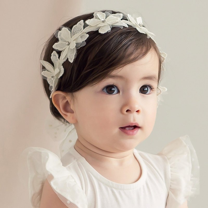 Happy Prince Korea-made Biovi Lace Flower Hairband for Girls and Children - Baby Hats & Headbands - Polyester White