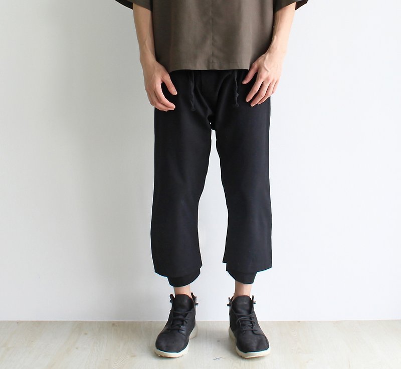 雙褲腳Chino (黑色) - 工裝褲/長褲/牛仔褲 - 棉．麻 黑色