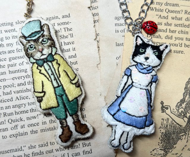 Customize cat embroidery bag charm Cats in the Wonderland Shop