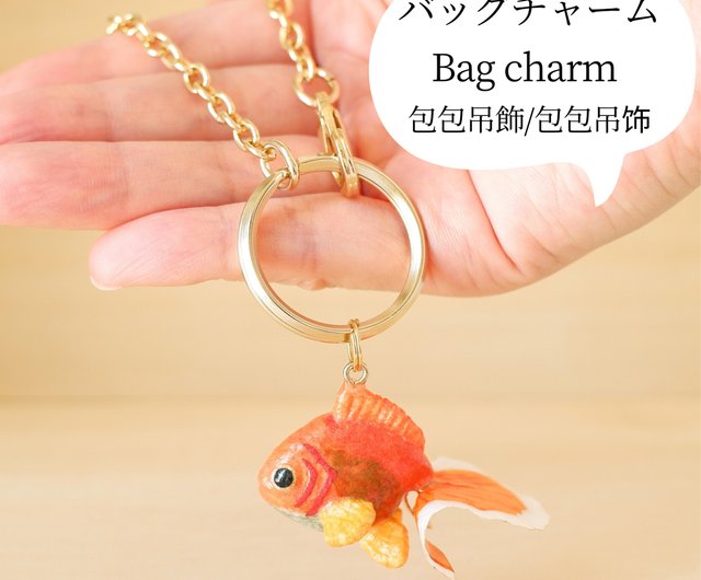 和紙小物キーホルダー/バッグチャーム金魚トサキン/土佐金・土佐