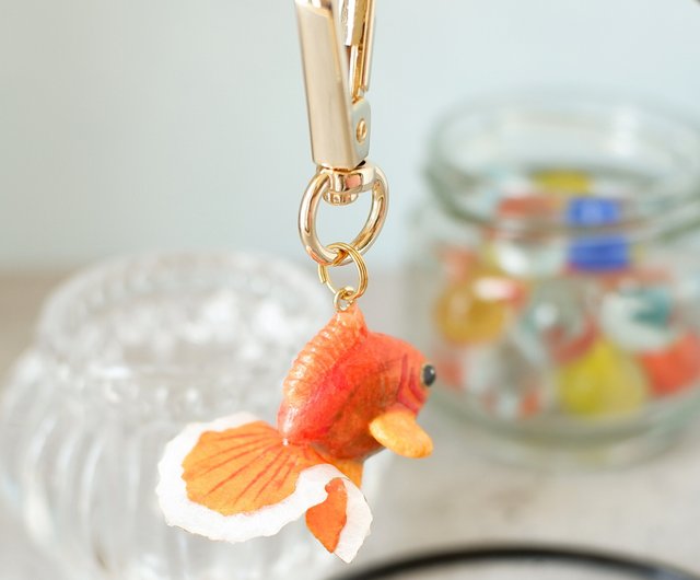 和紙小物キーホルダー/バッグチャーム金魚トサキン/土佐金・土佐