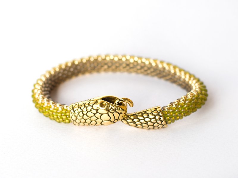 Ouroboros, Snake bracelet for women, Chartreuse bracelet, Seed bead bracelet - Bracelets - Glass Khaki