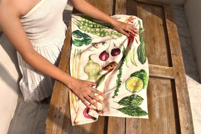 Herbs Tea Towel, Botanical Art, Thai Cotton Kitchen Towel - 擺飾/家飾品 - 棉．麻 