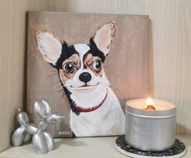 ペットの肖像画、アクリル絵の具、20x20 cm、犬と猫の絵
