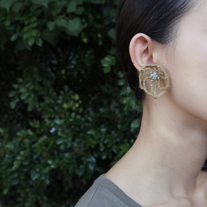golden crochet earring L. II - Earrings & Clip-ons - Cotton & Hemp Yellow