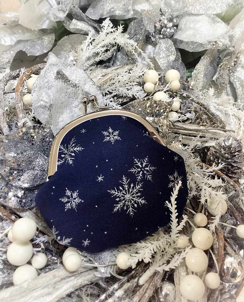Christmas limited small mouth gold bag - snowflake ❄ attached with small strap - Coin Purses - Cotton & Hemp Blue