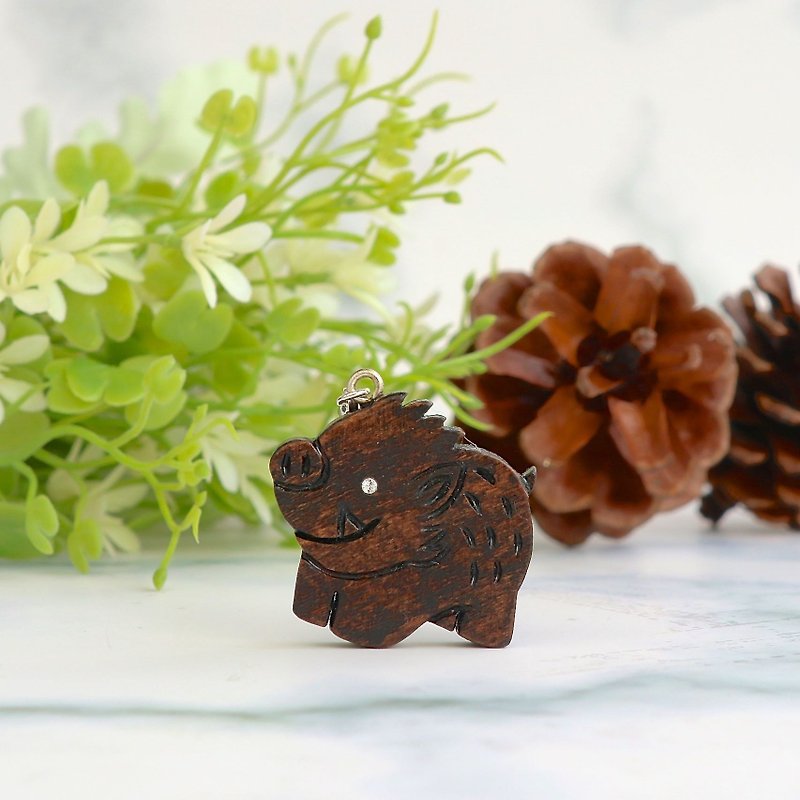 Handmade wooden pendant wild boar pendant gift customization - พวงกุญแจ - ไม้ สีนำ้ตาล