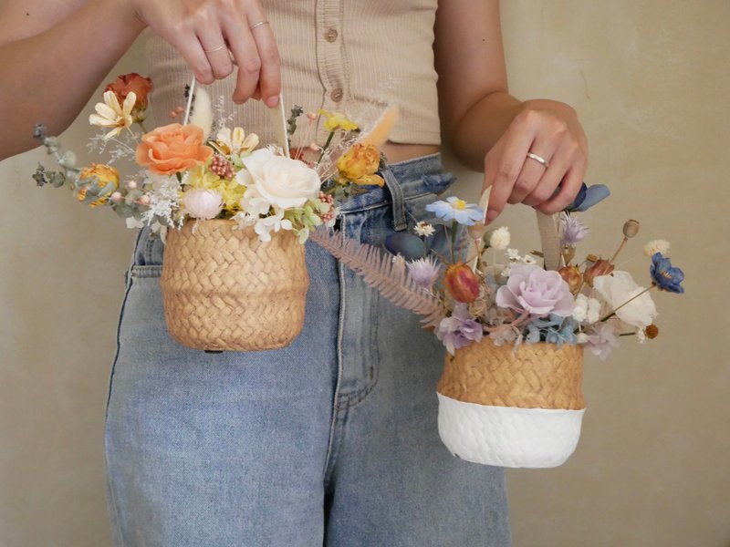 【About Floral Art│Rattan Basket Flower Gift】Eternal life/dry potted flower custom flower gift - Dried Flowers & Bouquets - Plants & Flowers Blue