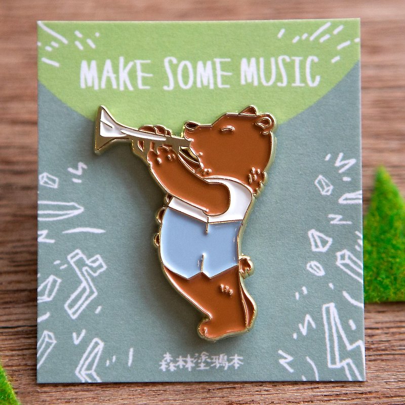 Trumpet Bear Pin Badge - Make Some Music Series - by Koopa - Brooches - Other Metals Brown
