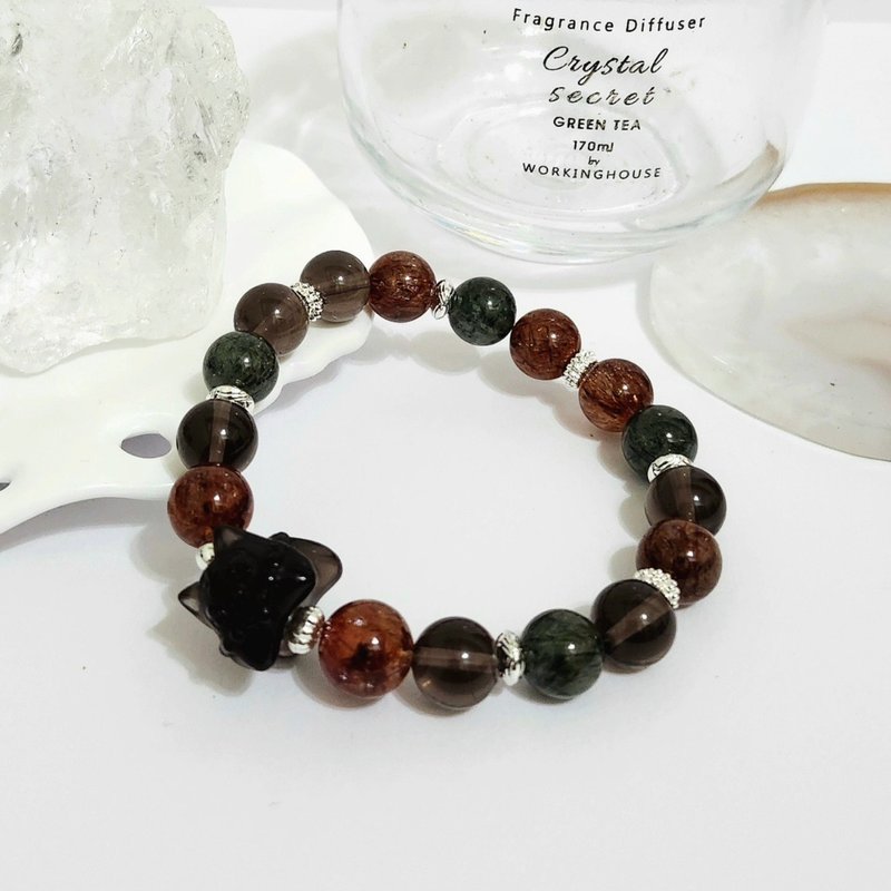 黑虎爺男款設計手鍊/聚財/助事業運/避邪擋煞之水晶 - 手鍊/手鐲 - 水晶 咖啡色