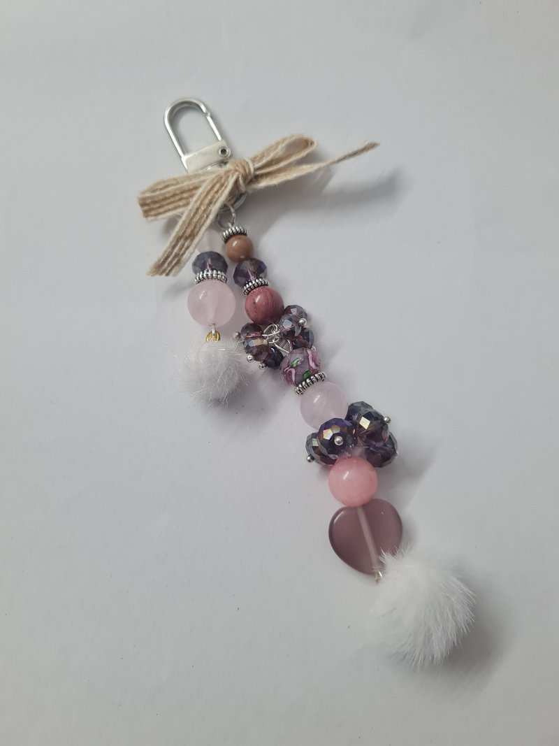 Keychain, genuine Stone, Rhodonite, Rose Quartz / Natural Stone Keychain - 鑰匙圈/鑰匙包 - 石頭 粉紅色