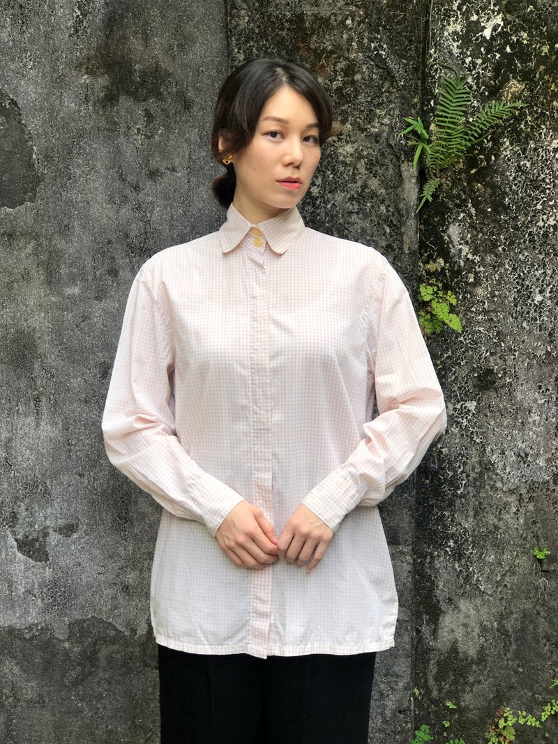 隱藏秘密的長版格子衫 - 女襯衫 - 其他材質 白色