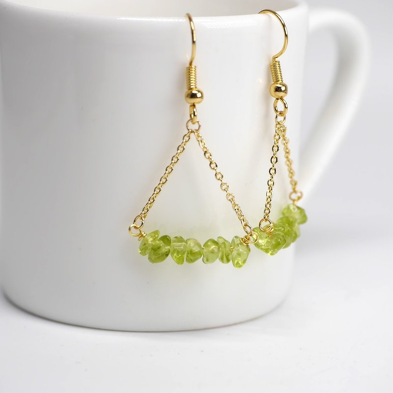 Rain forest - natural olive Stone earrings plated 18K Golden Triangle - Earrings & Clip-ons - Semi-Precious Stones Green