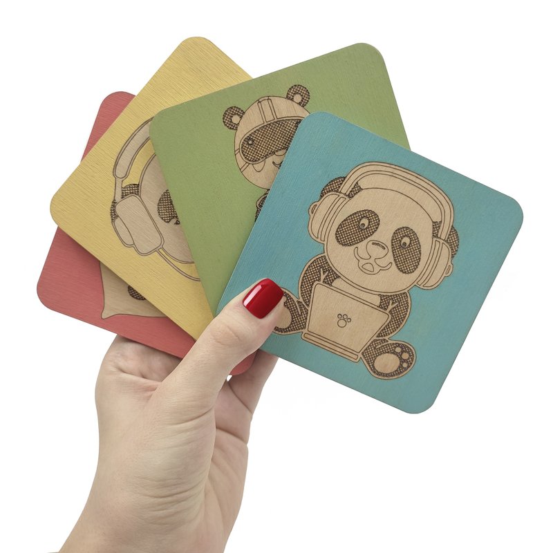 Customized Set of 4 Wooden Magnetic Panda eSports Gaming Coasters for Mugs - Coasters - Wood Multicolor