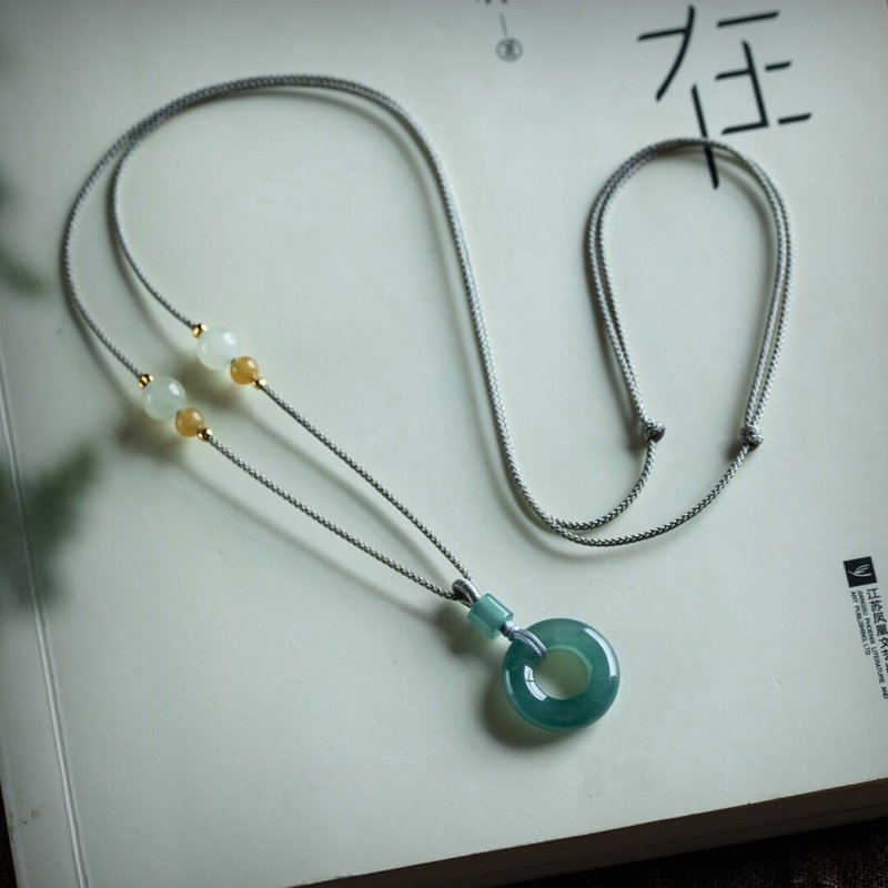 天然翡翠平安扣A貨項鏈吊墜玉石玉珮護身符男女情侶 - 項鍊 - 玉石 綠色