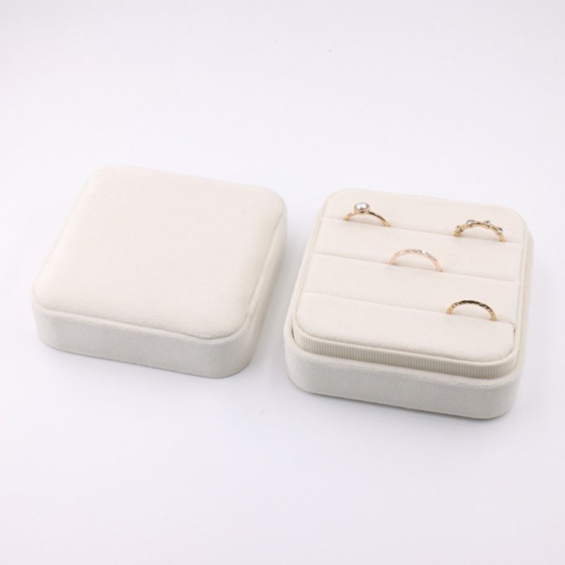 3 rows of 9 rings storage box travel carrying light beige jewelry box - Storage - Cotton & Hemp 