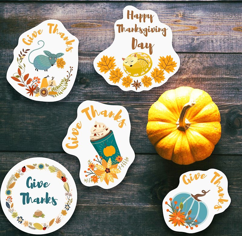 Thanksgiving Day vector sticker pack with wreaths, animals, fall, DIGITAL ITEM - 其他 - 其他材質 
