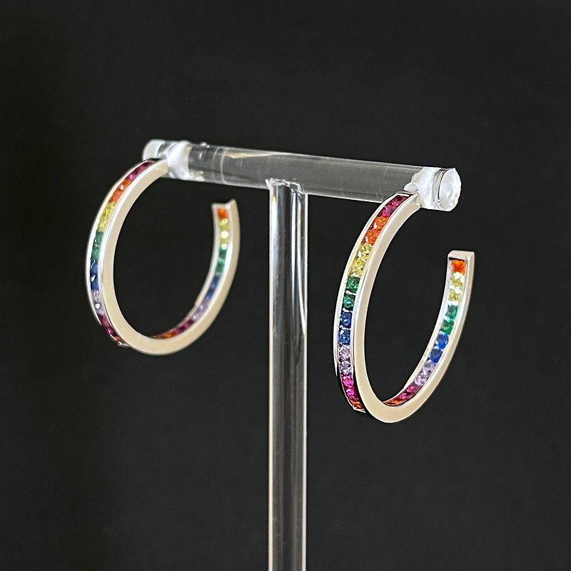 Pride Rainbow Zircon Earring Pride LGBTQ+ - Open Hoop - Earrings & Clip-ons - Copper & Brass Multicolor