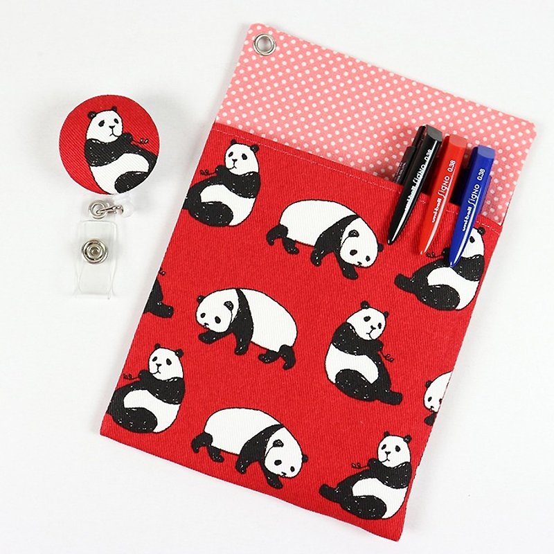 Physician's Robe Pocket Leak-proof Ink Storage Bag Pen Case + Document Holder-Panda (Red) - กล่องดินสอ/ถุงดินสอ - ผ้าฝ้าย/ผ้าลินิน สีแดง