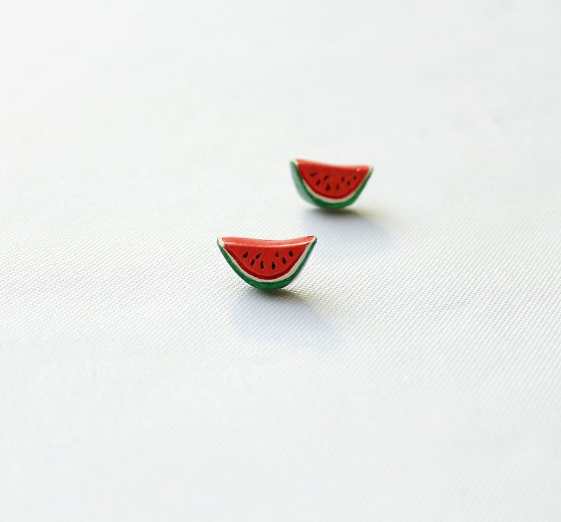 Handmade watermelon  earrings - Earrings & Clip-ons - Clay Red