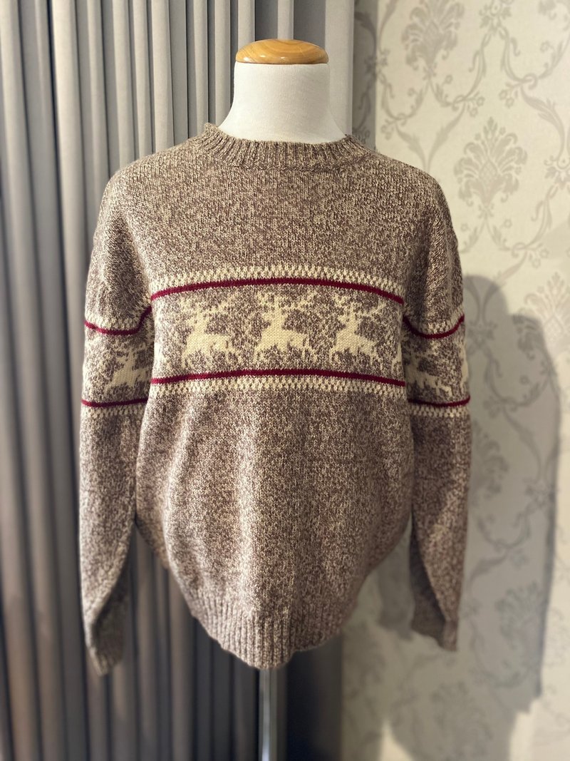 中性淺棕麋鹿古著毛衣 - 男毛衣/針織衫 - 羊毛 卡其色