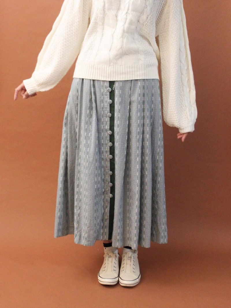 Vintage European Austrian Green Plaid Cotton Loose Country Vintage Dress Vintage Skirt - Skirts - Cotton & Hemp Green
