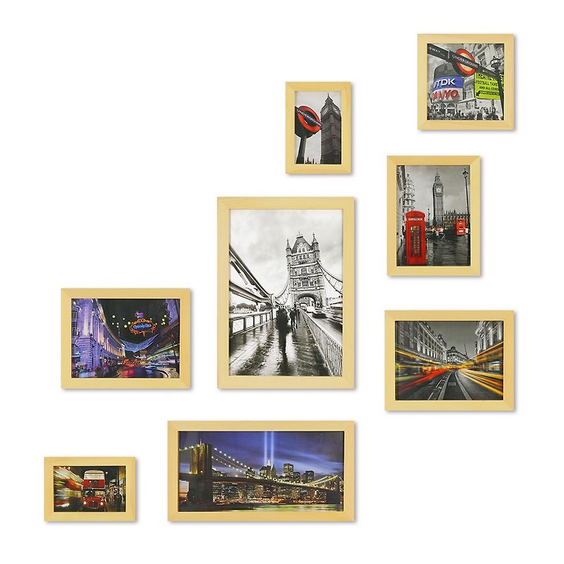 北歐簡約相框 原色木紋8入組 室內設計 布置 創意 家居 照片牆 - 畫框/相架  - 木頭 黃色