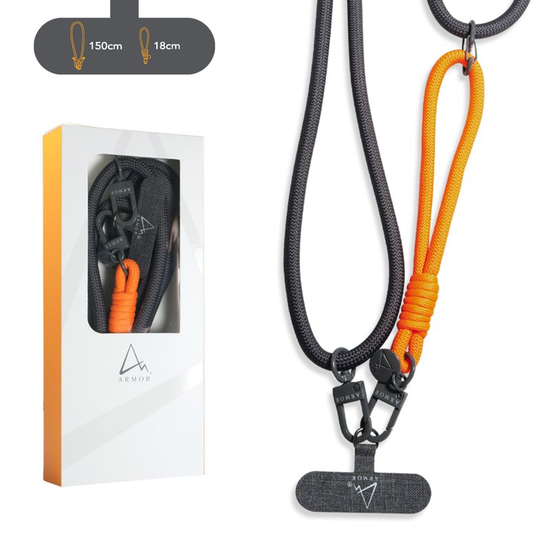 ARMOR 2-in-1 adjustable mobile phone lanyard, Charcoal Grey with Orange - Other - Other Materials 