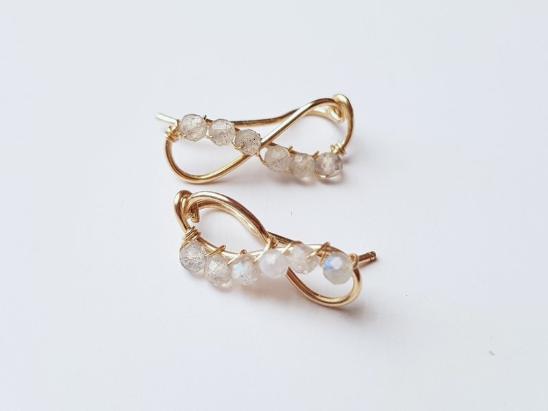 【禮物】Infinitas 無限-拉長石14K注金無痛耳夾耳針共用 - 耳環/耳夾/耳骨夾 - 寶石 灰色