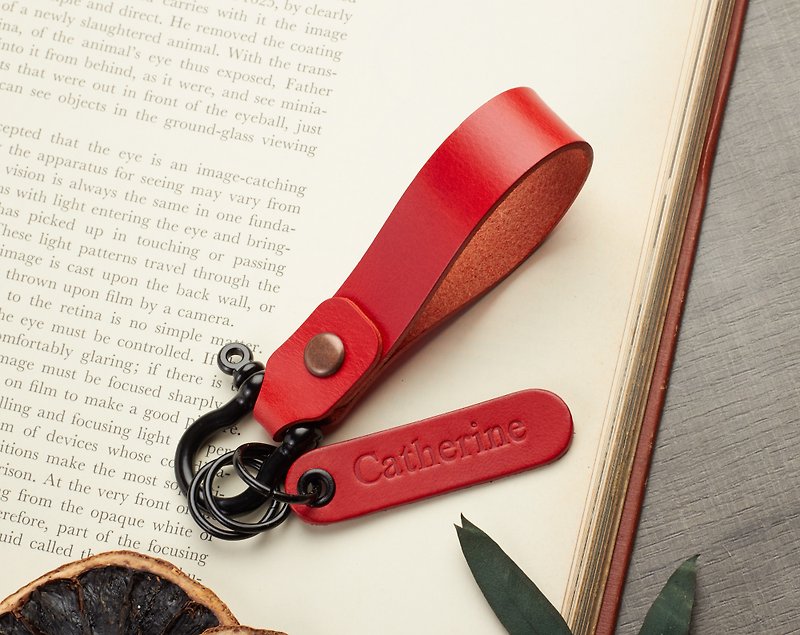 Personalized Leather Shackle Keychain | Leather Shackle Keychain - ที่ห้อยกุญแจ - หนังแท้ สีแดง