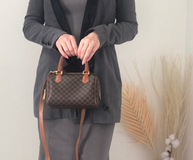 セリーヌ マカダム ショルダーバッグ ハンドバッグ 2WAY ホワイト ブラウン PVC レザー レディース CELINE 【中古】