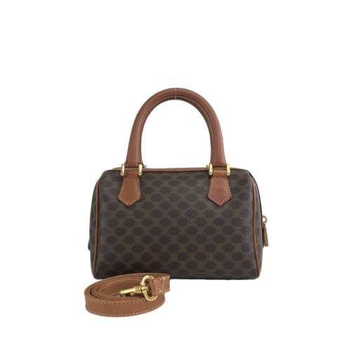 【美品】セリーヌ マカダムターンロックハンドバッグ ブラウン系 PVC2レザー CELINE セリーヌ マカダム ボストンバッグ ショルダーバッグ