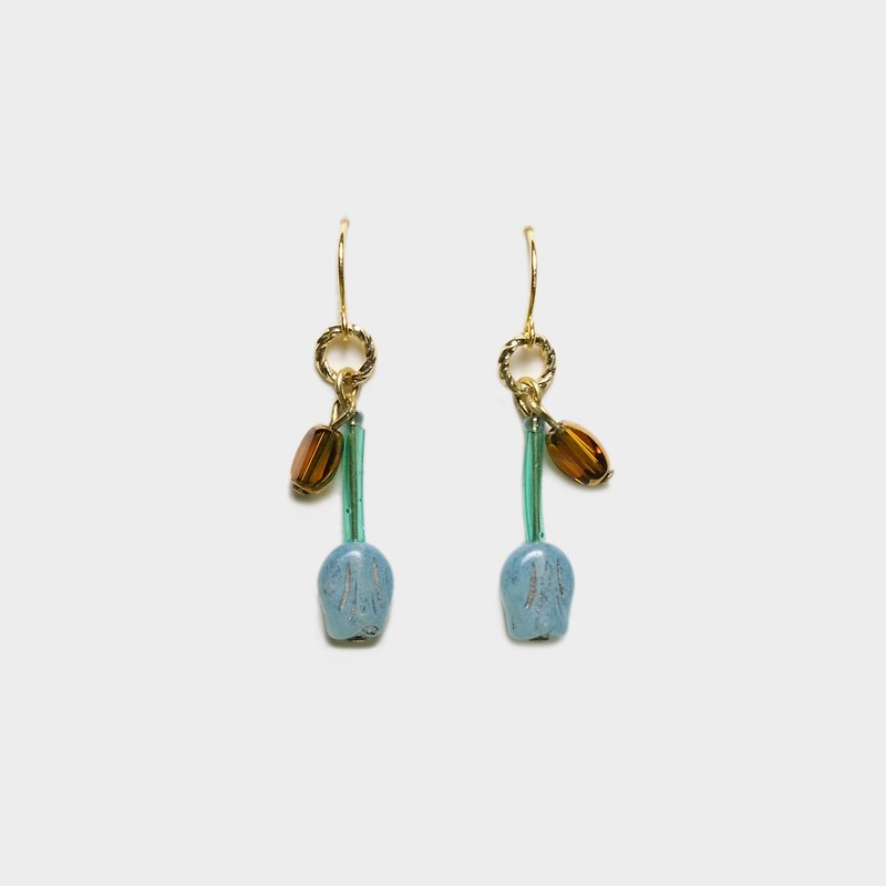 Aqua Tulip Earrings, Earrings Clip - ต่างหู - แก้ว สีน้ำเงิน