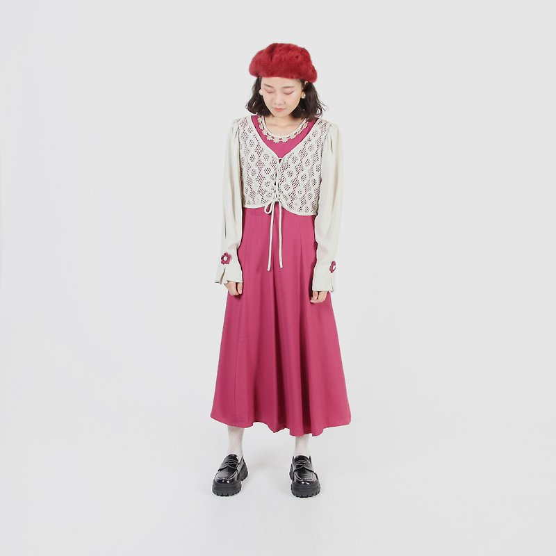 [Egg plant vintage] lace tea fake two-piece vest vintage dress - One Piece Dresses - Polyester 