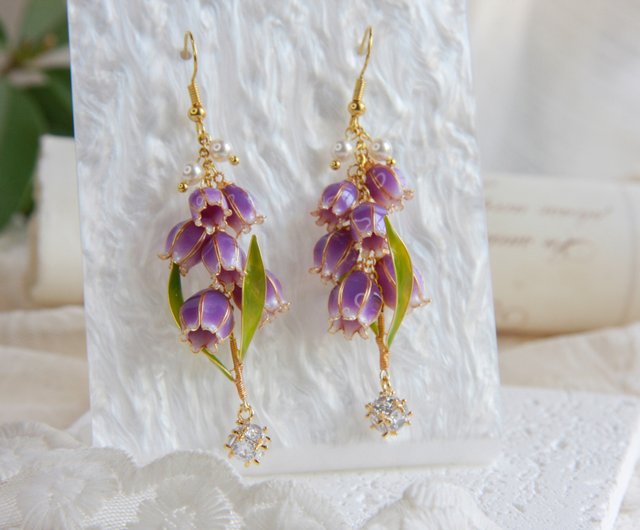 【037】葡萄のピアス／ガラスドーム 葡萄ピアス 葡萄イヤリング 房 ガラスビーズ チェコビーズ ネオ･ナイトフォールデュアルコート